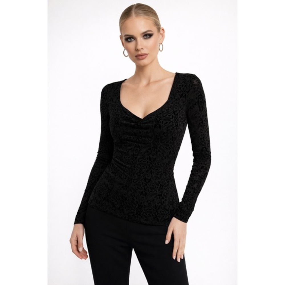 Les Serein Black Burnout‎ Velvet Damask Sweetheart Top 1X NWT